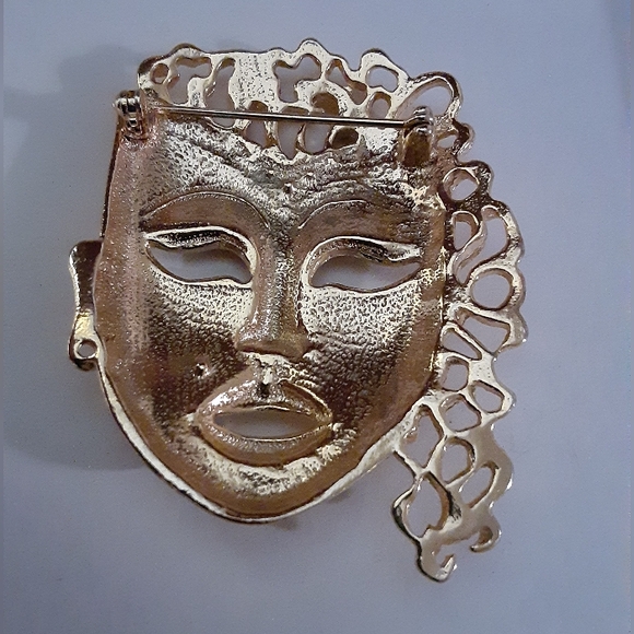 Vintage Woman's Head Brooch Gold Tone - Picture 2 of 2